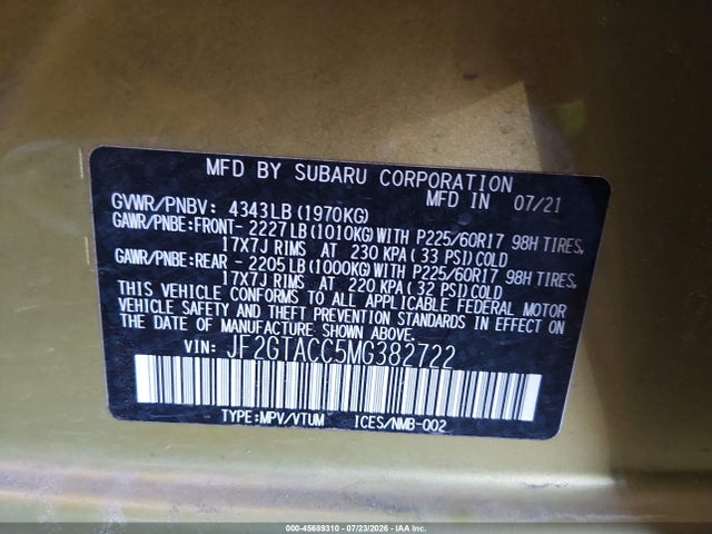 Subaru Crosstrek Premium 2021 JF2GTACC5MG382722 Image 9