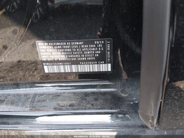 Продаж на аукціоні авто 2024 Volkswagen Golf Gti S, vin: WVWGA7CD3RW215031, номер лоту: 45689316