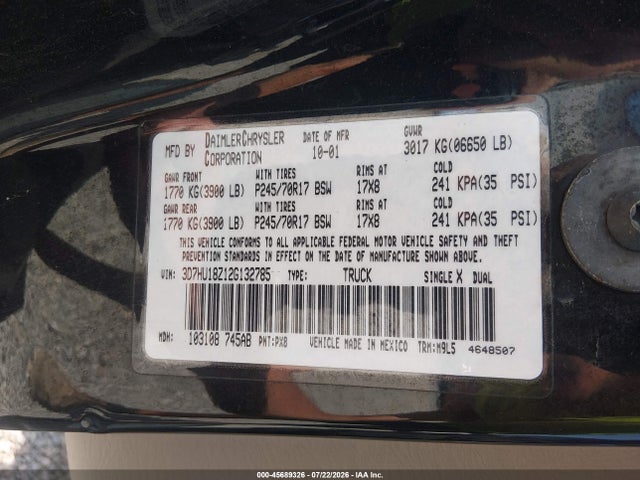 Продаж на аукціоні авто 2002 Dodge Ram 1500 St, vin: 3D7HU18Z12G132785, номер лоту: 45689326