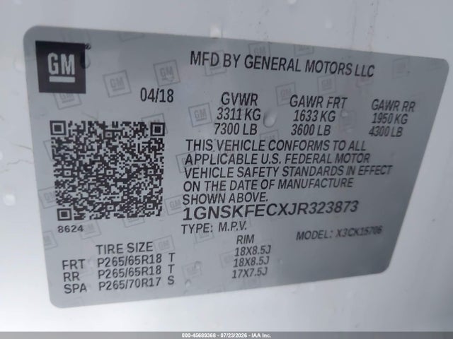 1GNSKFECXJR323873 Chevrolet Tahoe Commercial Fleet