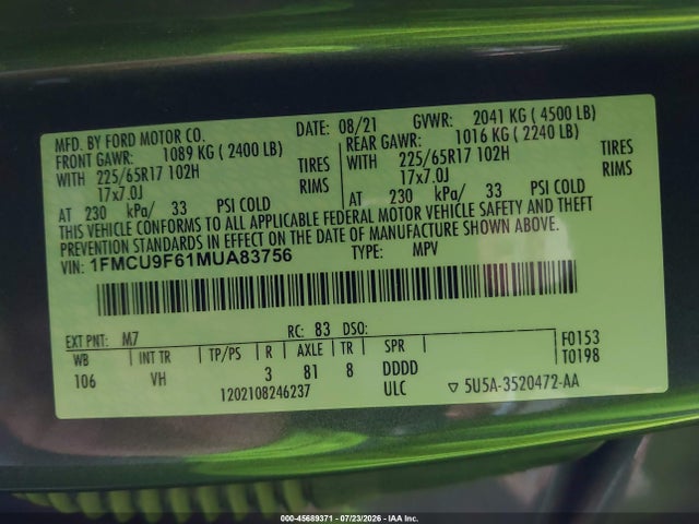 Ford ESCAPE S 2021 1FMCU9F61MUA83756 Image 9