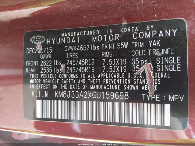 Hyundai Tucson Limited 2016 KM8J33A2XGU159698 Image 9