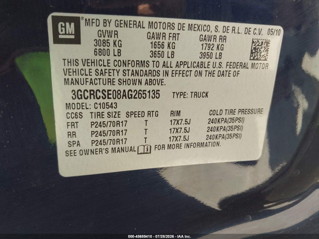 Продаж на аукціоні авто 2010 Chevrolet Silverado 1500 Lt, vin: 3GCRCSE08AG265135, номер лоту: 45689410