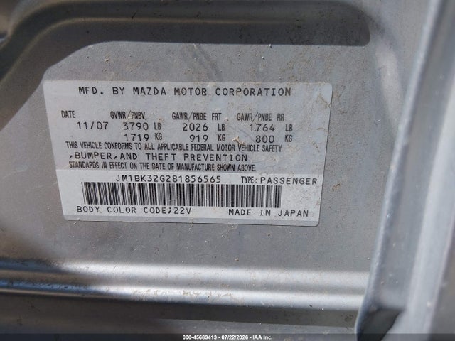2008 Mazda Mazda3 I მანქანა იყიდება აუქციონზე, vin: JM1BK32G281856565, აუქციონის ნომერი: 45689413