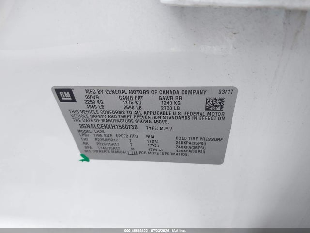Chevrolet EQUINOX LT 2017 2GNALCEKXH1580730 Image 9