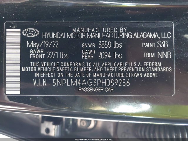 45689424 :رقم المزاد ، 5NPLM4AG3PH089256 vin ، 2023 Hyundai Elantra Sel مزاد بيع