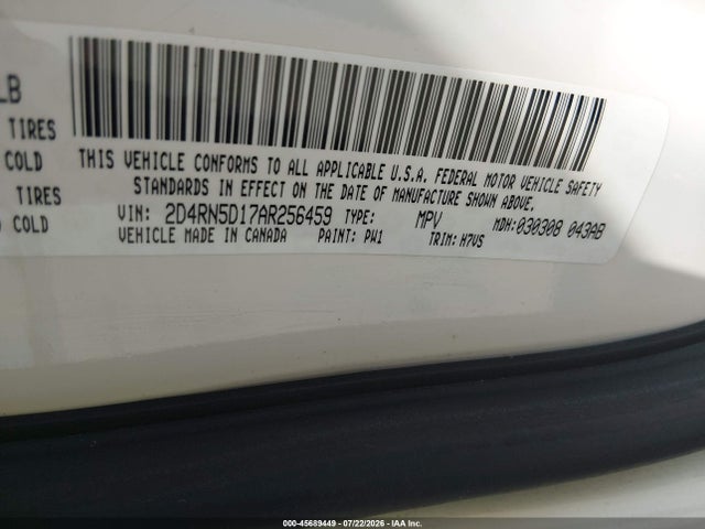 45689449 :رقم المزاد ، 2D4RN5D17AR256459 vin ، 2010 Dodge Grand Caravan Sxt مزاد بيع