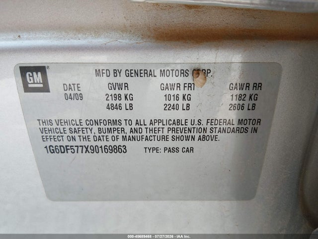 Aukcja sprzedaży 2009 Cadillac Cts Rwd W/1sa, vin: 1G6DF577X90169863, numer aukcji: 45689468