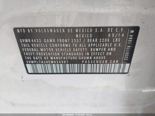 Продажа на аукционе авто 2014 Volkswagen Jetta Sportwagen 2.0l Tdi, vin: 3VWPL7AJ4EM624987, номер лота: 45689469