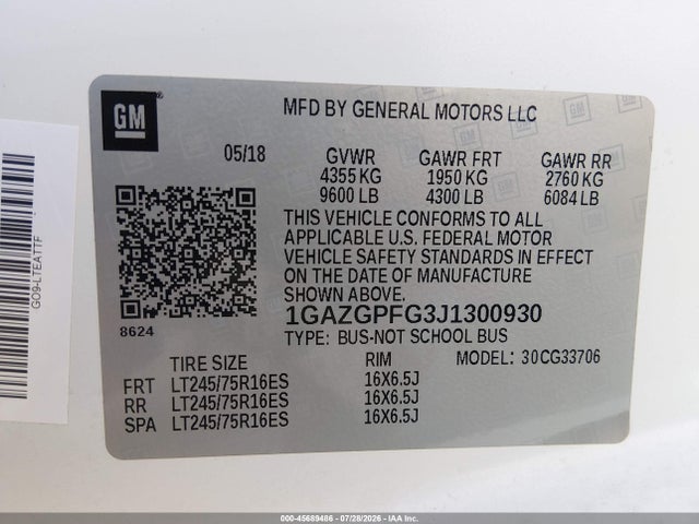 Chevrolet Express 3500 Lt 2018 1GAZGPFG3J1300930 Image 9