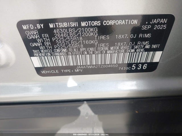 45689488 :رقم المزاد ، JA4ATWAA2TZ004650 vin ، 2026 Mitsubishi Eclipse Cross Black Edition S-awc/se S-awc/sel S-awc مزاد بيع