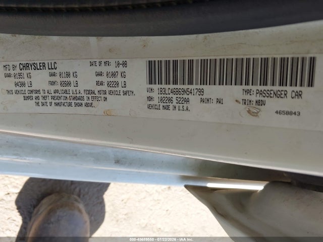 45689550 :رقم المزاد ، 1B3LC46B69N541799 vin ، 2009 Dodge Avenger Se/sxt مزاد بيع