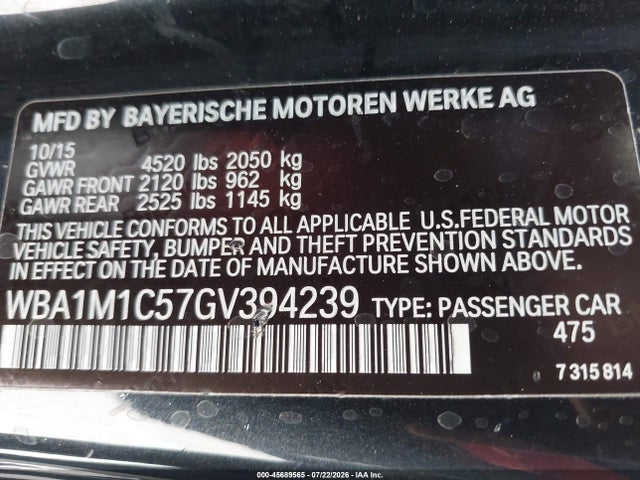 Продажа на аукционе авто 2016 Bmw M235i, vin: WBA1M1C57GV394239, номер лота: 45689565