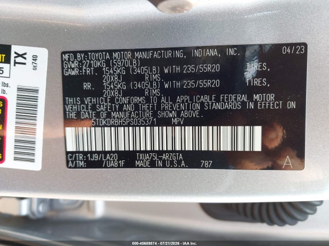 Toyota Highlander Platinum 2023 5TDKDRBH5PS035371 Image 9