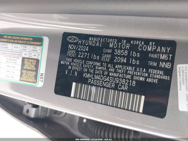 Продаж на аукціоні авто 2025 Hyundai Elantra Sel Sport, vin: KMHLM4DG4SU938218, номер лоту: 45689588