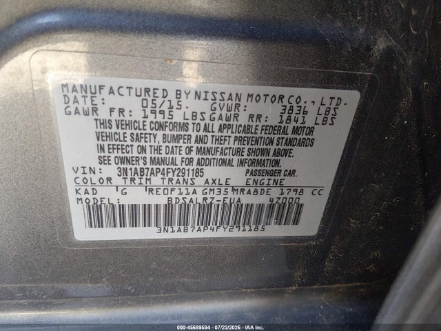 Nissan SENTRA SR 2015 3N1AB7AP4FY291185 Image 9