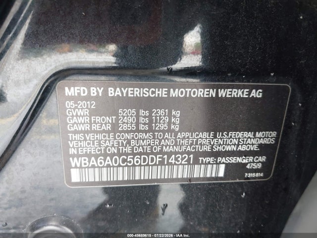 2013 Bmw 640i Gran Coupe მანქანა იყიდება აუქციონზე, vin: WBA6A0C56DDF14321, აუქციონის ნომერი: 45689615