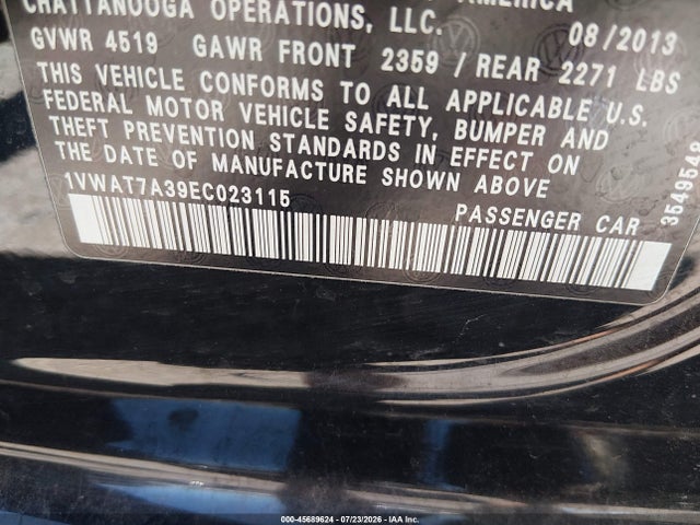 1VWAT7A39EC023115 Volkswagen Passat 1.8t Wolfsburg Edition