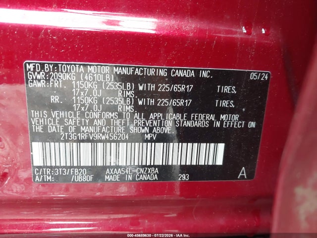 Продаж на аукціоні авто 2024 Toyota Rav4 Le, vin: 2T3G1RFV9RW456204, номер лоту: 45689630