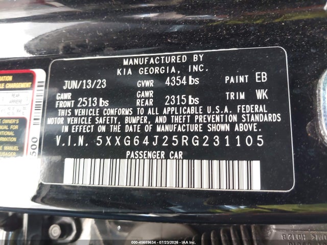 Продаж на аукціоні авто 2024 Kia K5 Gt-line, vin: 5XXG64J25RG231105, номер лоту: 45689634
