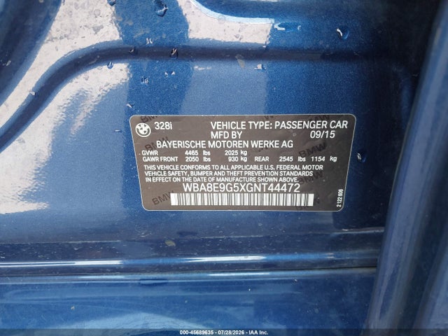 Продажа на аукционе авто 2016 Bmw 328i, vin: WBA8E9G5XGNT44472, номер лота: 45689635