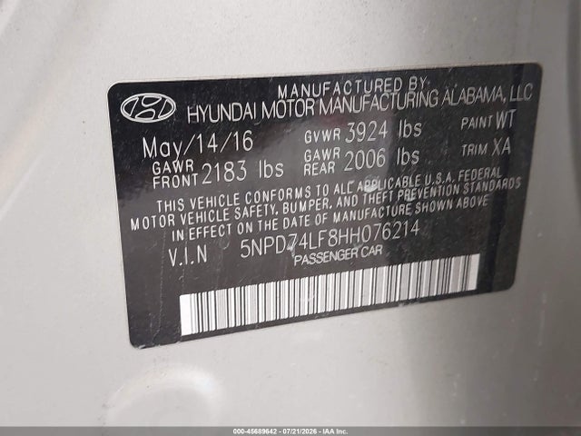 Hyundai ELANTRA SE 2017 5NPD74LF8HH076214 Image 9