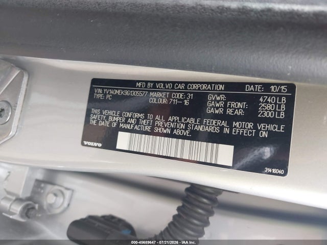45689647 :رقم المزاد ، YV140MEK9G1305577 vin ، 2016 Volvo V60 T5 Drive-e Premier مزاد بيع