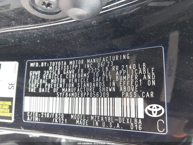 Продаж на аукціоні авто 2023 Toyota Corolla Le, vin: 5YFB4MDE8PP056309, номер лоту: 45689654