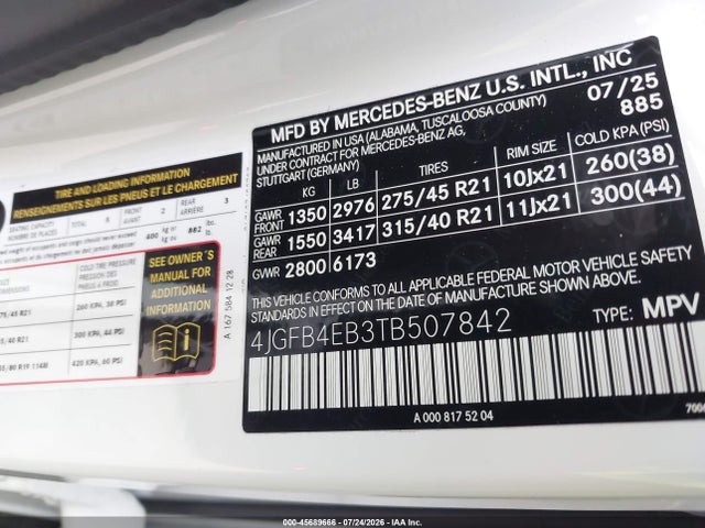 4JGFB4EB3TB507842 Mercedes-Benz GLE 350