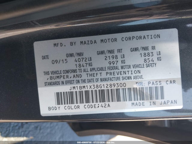 Aukcja sprzedaży 2016 Mazda Mazda3 S Grand Touring, vin: JM1BM1X38G1289300, numer aukcji: 45689700