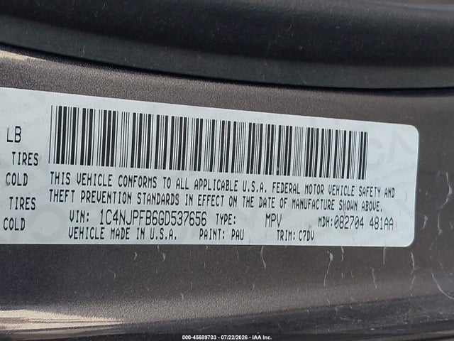 45689703 :رقم المزاد ، 1C4NJPFB6GD537656 vin ، 2016 Jeep Patriot Latitude مزاد بيع