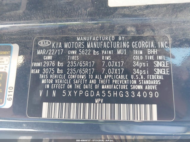 KIA Sorento 3.3l Lx 2017 5XYPGDA55HG334090 Image 9