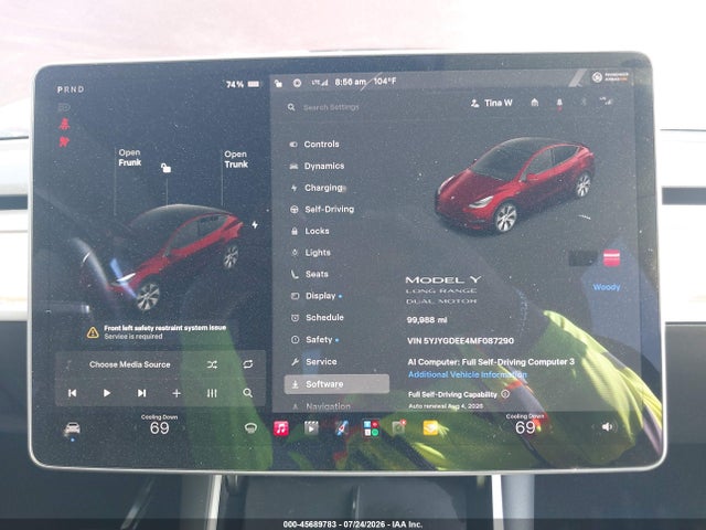 Продажа на аукционе авто 2021 Tesla Model Y Long Range Dual Motor All-wheel Drive, vin: 5YJYGDEE4MF087290, номер лота: 45689783