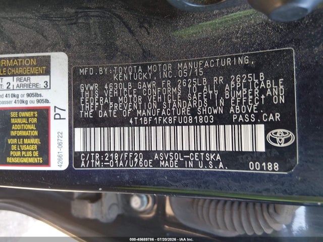 Toyota CAMRY SE 2015 4T1BF1FK8FU081803 Image 9