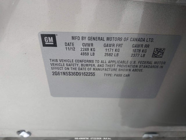 Aukcja sprzedaży 2013 Cadillac Xts Standard, vin: 2G61N5S36D9162255, numer aukcji: 45689798