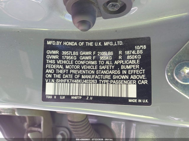 Honda Civic Sport 2019 SHHFK7H48K4403263 Image 9