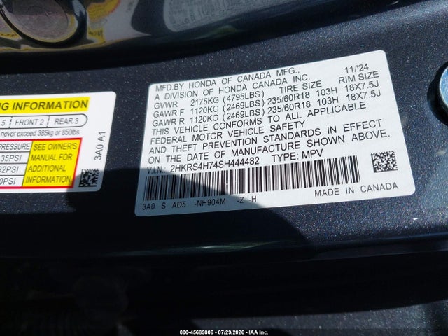 2HKRS4H74SH444482 Honda Cr-v Ex-l Awd