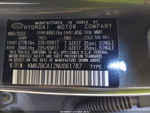 Hyundai Tucson Hybrid Blue 2022 KM8JBCA12NU061787 Image 9