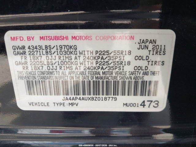 Aukcja sprzedaży 2011 Mitsubishi Outlander Sport Se, vin: JA4AP4AUXBZ018779, numer aukcji: 45689830