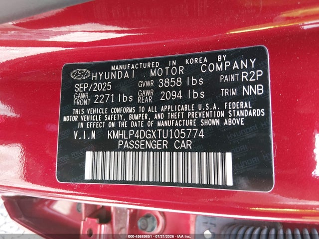 2026 Hyundai Elantra Limited მანქანა იყიდება აუქციონზე, vin: KMHLP4DGXTU105774, აუქციონის ნომერი: 45689851