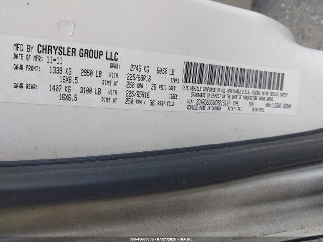 Aukcja sprzedaży 2012 Dodge Grand Caravan Crew, vin: 2C4RDGDG0CR215187, numer aukcji: 45689858