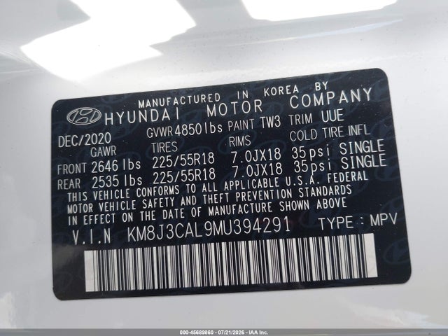 KM8J3CAL9MU394291 Hyundai Tucson Ultimate