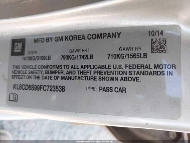 Chevrolet Spark 1lt Cvt 2015 KL8CD6S99FC723538 Image 9