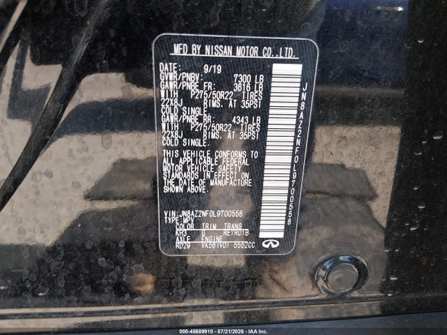 45689910 :رقم المزاد ، JN8AZ2NF0L9700558 vin ، 2020 Infiniti Qx80 Luxe مزاد بيع