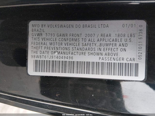 45689925 :رقم المزاد ، 9BWBT61J914049496 vin ، 2001 Volkswagen Golf Gl مزاد بيع