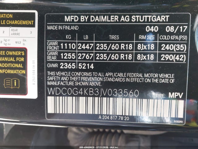 Продаж на аукціоні авто 2018 Mercedes-benz Glc 300 4matic, vin: WDC0G4KB3JV033560, номер лоту: 45689929