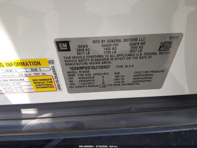 Продаж на аукціоні авто 2013 Gmc Acadia Sle-2, vin: 1GKKRPKD1DJ158407, номер лоту: 45689951