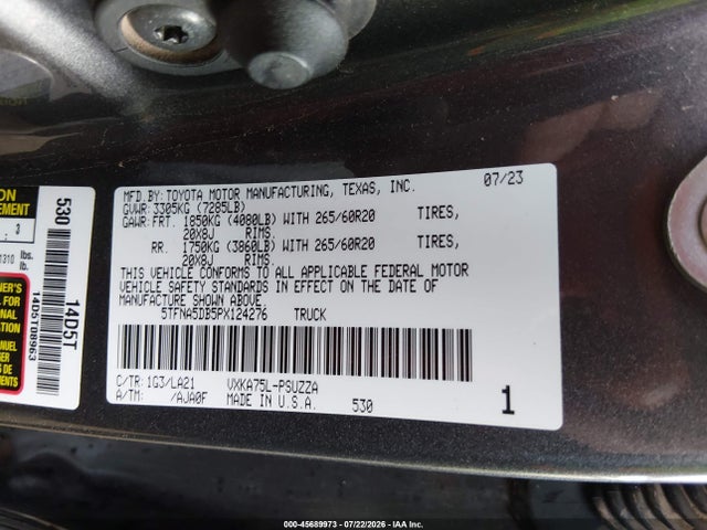 5TFNA5DB5PX124276 Toyota Tundra Platinum