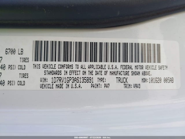 Продаж на аукціоні авто 2010 Dodge Ram 1500 Slt/sport/trx, vin: 1D7RV1GP3AS135891, номер лоту: 45689997