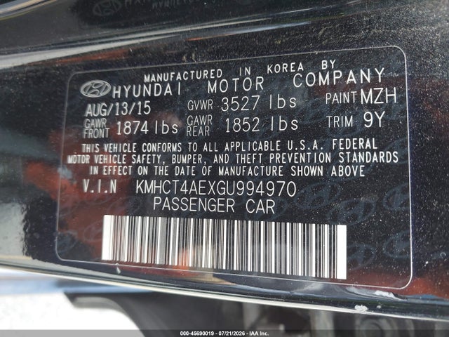 Hyundai ACCENT SE 2016 KMHCT4AEXGU994970 Image 9